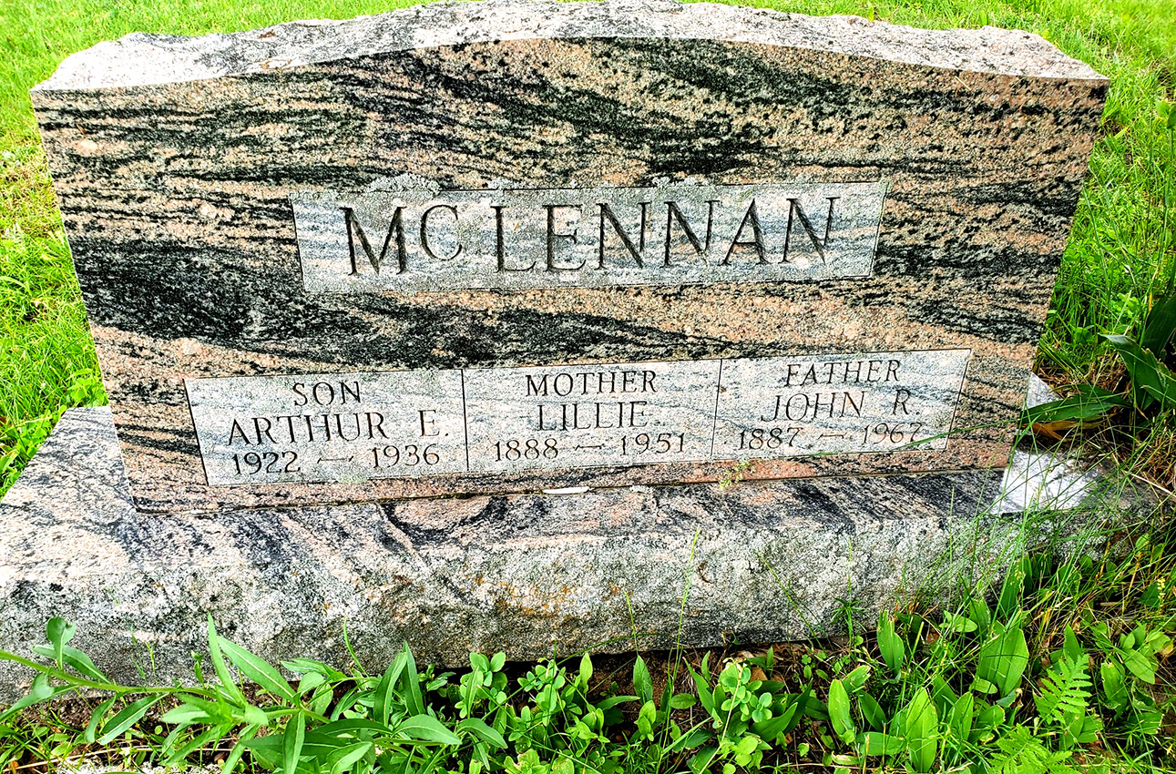Photo of headstones/John R McLennan 1887-1967 hdstn Thessalon Maple Ridge cem ON